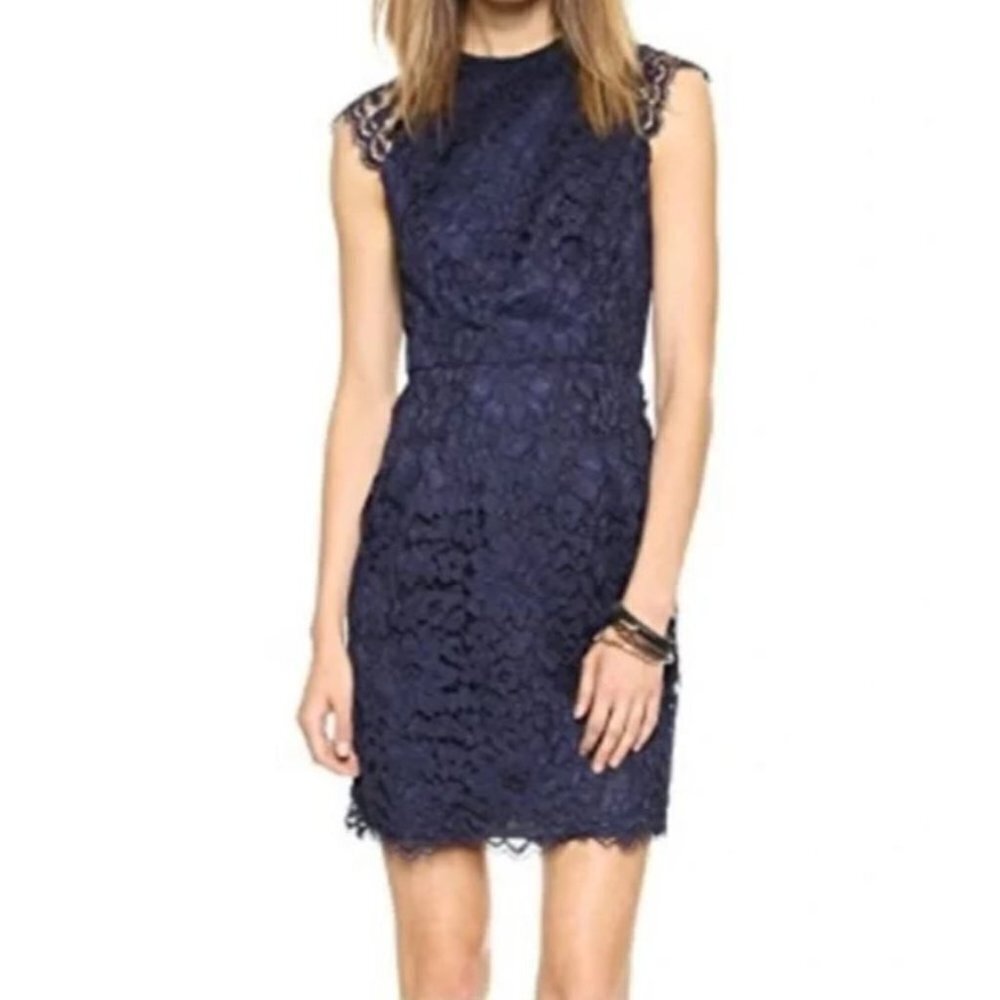 Shoshanna Mariah Navy Blue Lace Cap Sleeve Dress Size 0